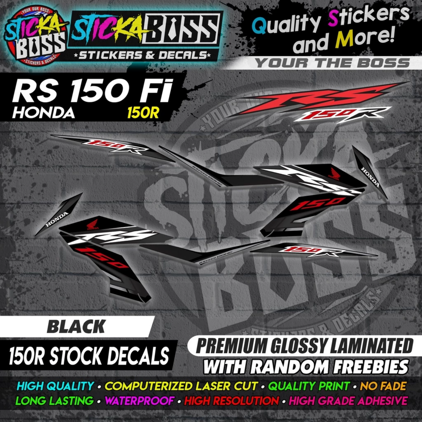 RS 150 FI Decals (R150 Stock Decals)【PREMIUM GLOSSY LAMINATED】