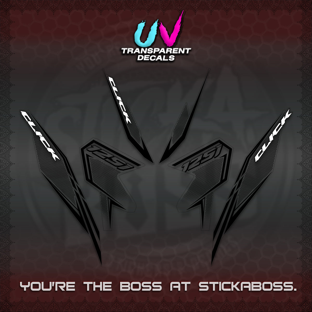 CLICK 125 V3 UV TRANSPARENT DECALS (2026 LINE UP DESIGN) STICKER KITS By STICKABOSS