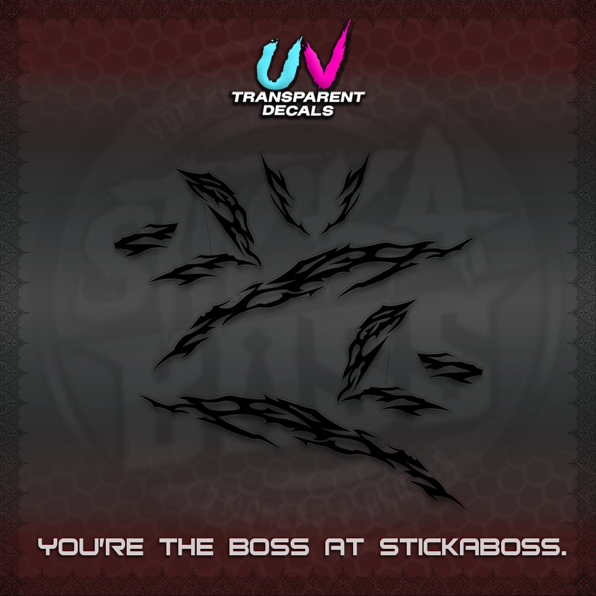 CLICK 125 V3 UV TRANSPARENT DECALS (2026 TRIBAL LIGHTNING DESIGN) STICKER KITS BY STICKABOSS