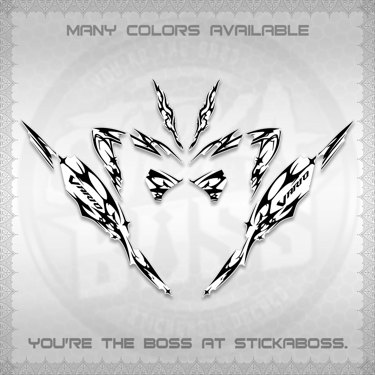 CLICK 125 V4 VARIO FOR WHITE DECALS (2026 TRIBAL LIGHTNING DESIGN) STICKER KITS BY STICKABOSS