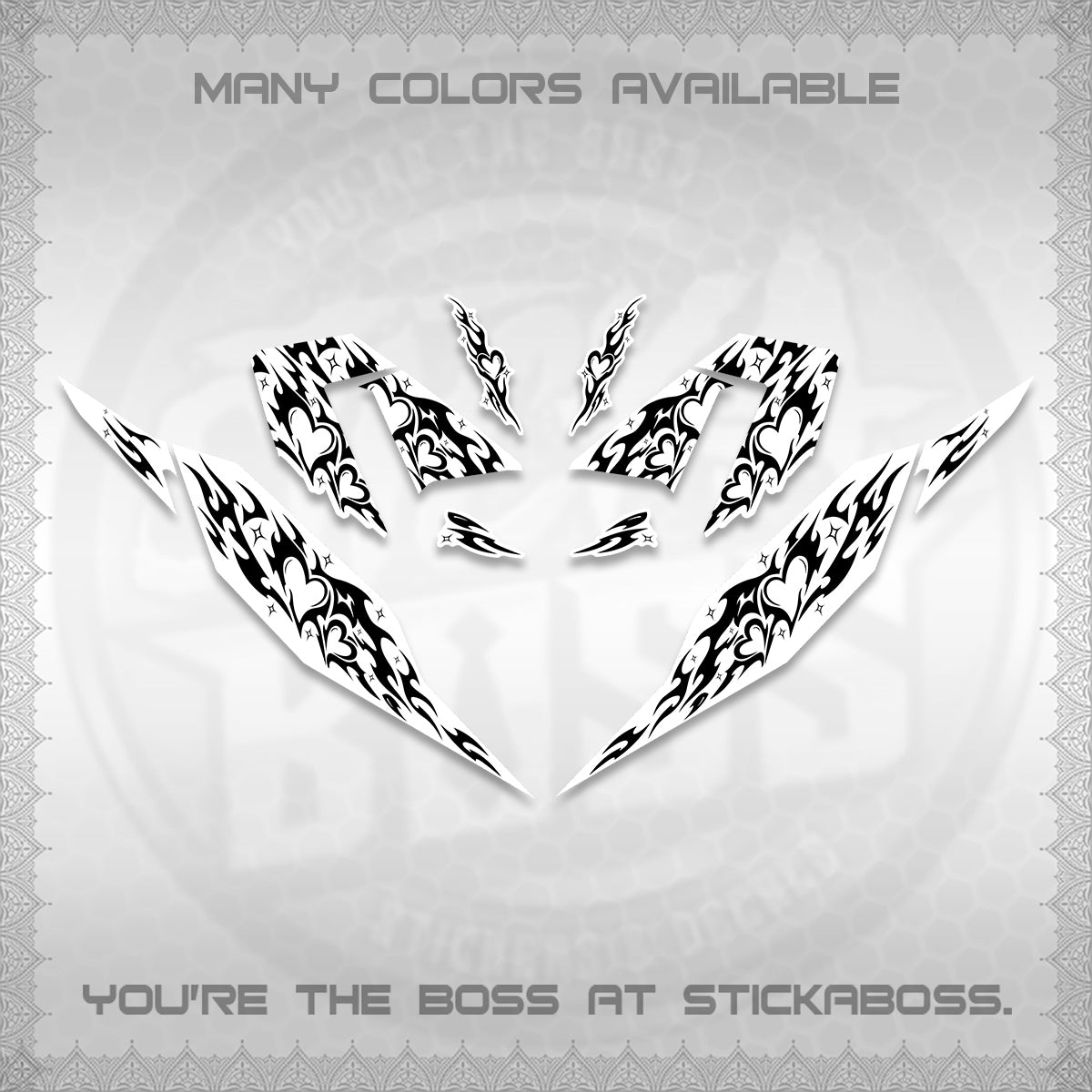 CLICK 125 V4 FOR WHITE DECALS (2026 TRIBAL HEART DESIGN) STICKER KITS BY STICKABOSS