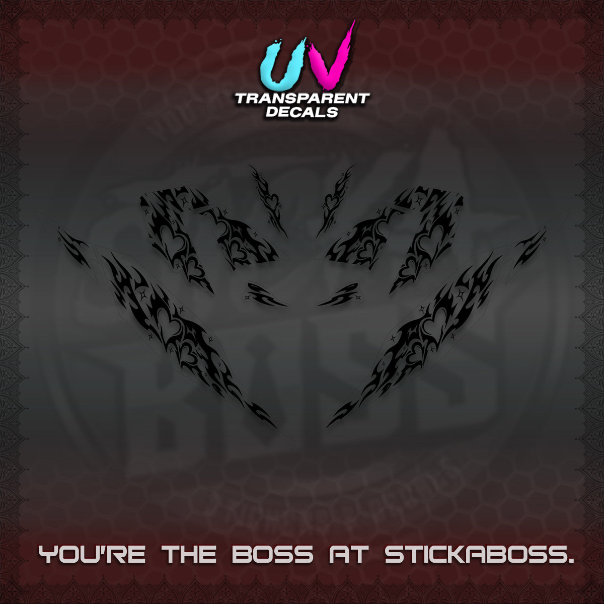 CLICK 125 V4 UV TRANSPARENT DECALS (2026 TRIBAL HEART DESIGN) STICKER KITS BY STICKABOSS