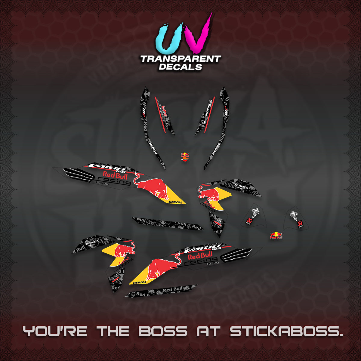 CLICK V3 UV TRANSPARENT DECALS (2026 BULLREDS RACE DESIGN) STICKER KITS BY STICKABOSS