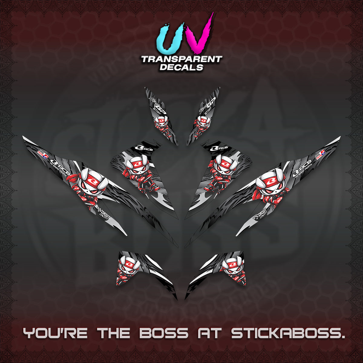 CLICK 125 V2 UV TRANSPARENT DECALS (2026 NEW RCB 2.0 DESIGN) STICKER KITS BY STICKABOSS