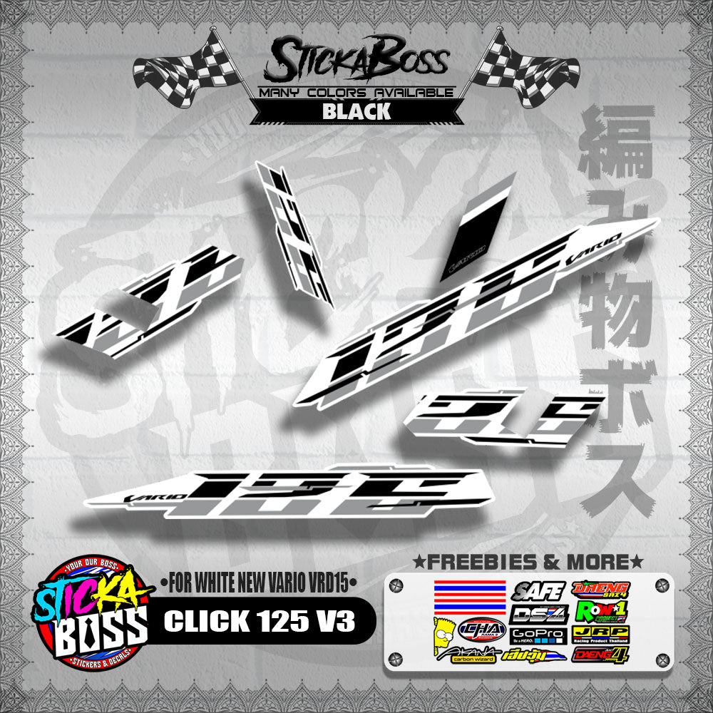 CLICK 125 V3 DECALS ( FOR WHITE NEW VARIO VRD15 ) [ PREMIUM GLOSSY LAMINATED ]【WITH FREEBIES】