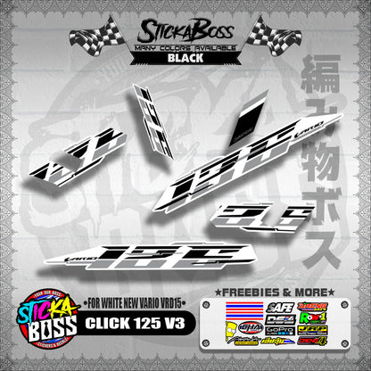CLICK 125 V3 DECALS ( FOR WHITE NEW VARIO VRD15 ) [ PREMIUM GLOSSY LAMINATED ]【WITH FREEBIES】