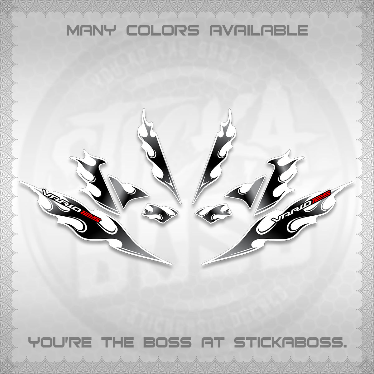 CLICK 125 V4 FOR WHITE VARIO DECALS (2026 MOTIF FLAME 1 TONE)STICKER DECALS By STICKABOSS