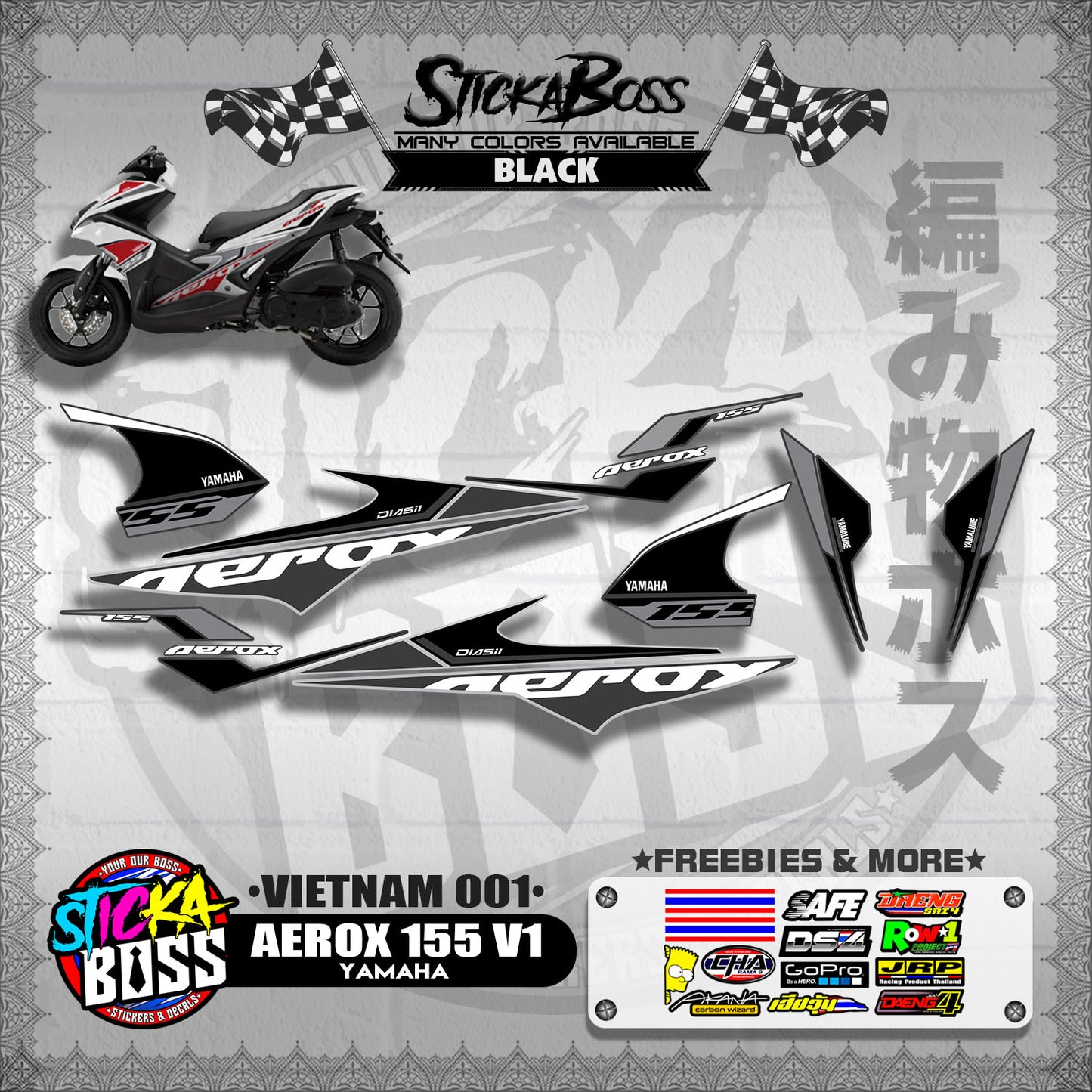AEROX 155 V1 DECALS ( VIETNAM 001 )【WITH FREEBIES】