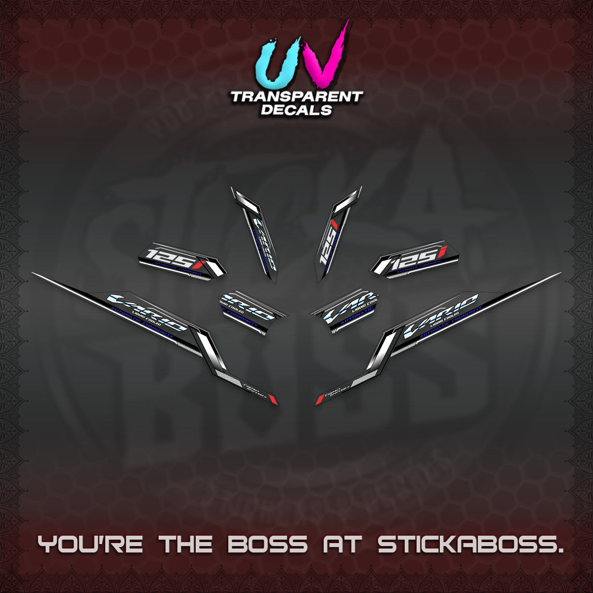 CLICK V3 VARIO STRIPING UV TRANSPARENT DECALS (2026 SPORTS RACE DESIGN) STICKER KITS BY STICKABOSS