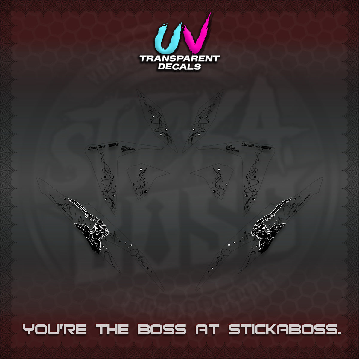 CLICK V2 UV TRANSPARENT DECALS (2026 2F2F SWIRL DESIGN) STICKER KITS BY STICKABOSS