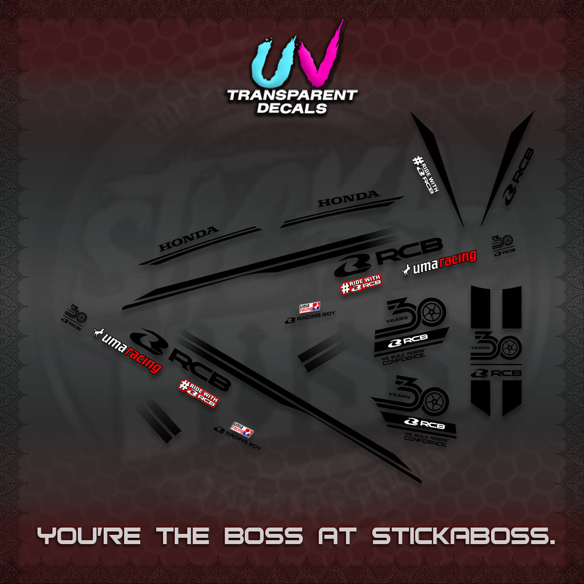 CLICK 125 V2 UV TRANSPARENT DECALS (2026 30TH ANNIVERSARY RACING DESIGN) STICKER DECALS By STICKABOSS