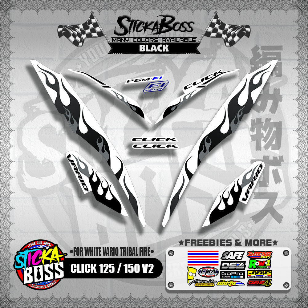 CLICK 125 / 150 V2 DECALS ( FOR WHITE VARIO TRIBAL FIRE )【WITH FREEBIES】