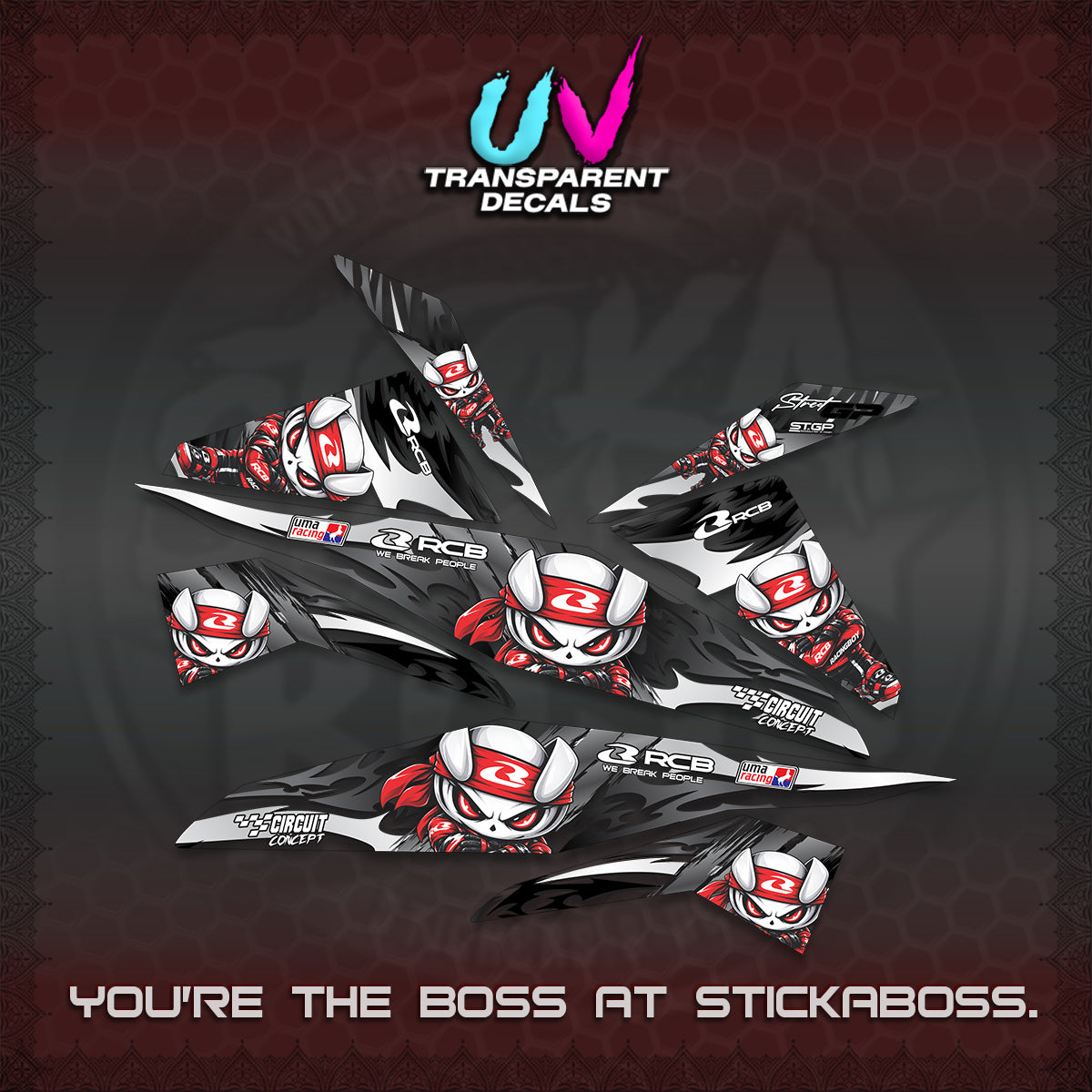 BEAT FI V1 UV TRANSPARENT DECALS (2026 NEW RCB 2.0 DESIGN) STICKER KITS BY STICKABOSS