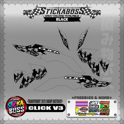 【PREMIUM UV PRINT】TRANSPARENT CLICK V3 INDO STICKER DECALS (2025 SHARP ABSTRACT )【WITH FREEBIES】