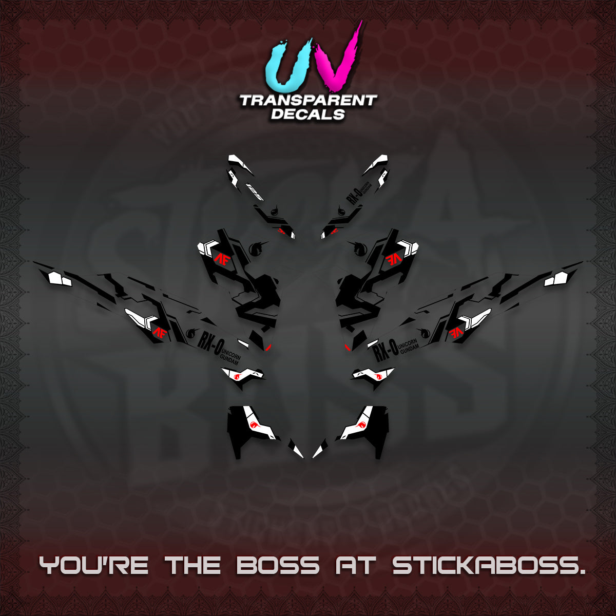 CLICK V3 VARIO UV TRANSPARENT DECALS (UNICORN GUNDAM DESIGN) STICKER DECALS By STICKABOSS