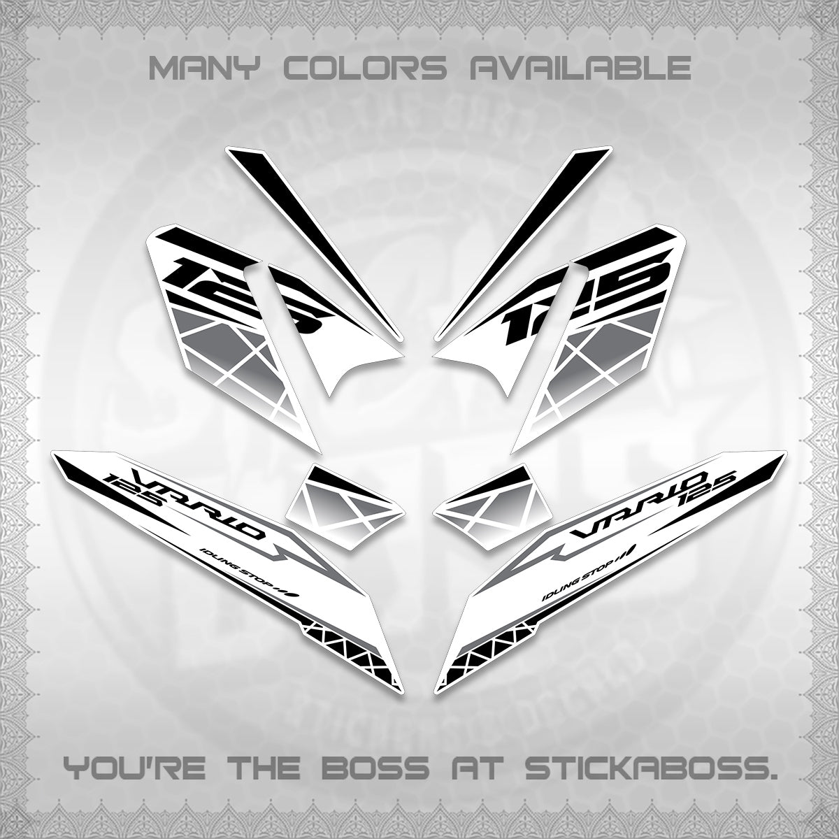 CLICK 125 V4 VARIO FOR WHITE DECALS (2026 MODERN STRIPE DESIGN) STICKER KITS BY STICKABOSS