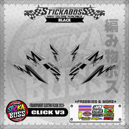 【PREMIUM UV PRINT】TRANSPARENT CLICK 125 V3 STICKER DECALS ( ELECTRO FLASH 2023 )【WITH FREEBIES】