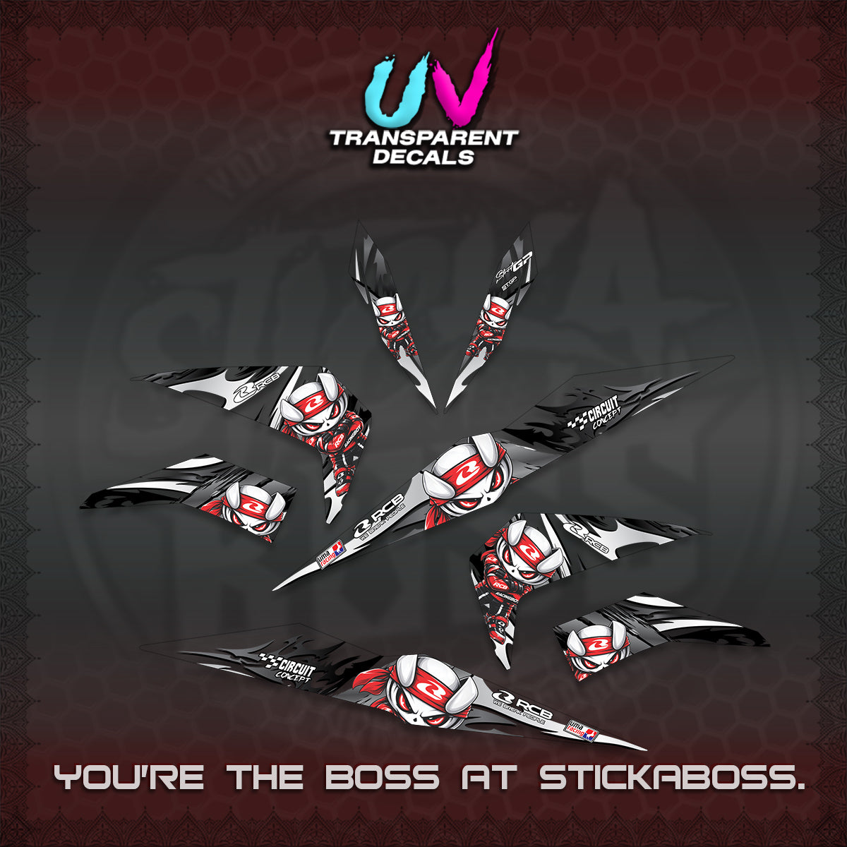 BEAT FI V2 UV TRANSPARENT DECALS (2026 NEW RCB 2.0 DESIGN) STICKER KITS BY STICKABOSS