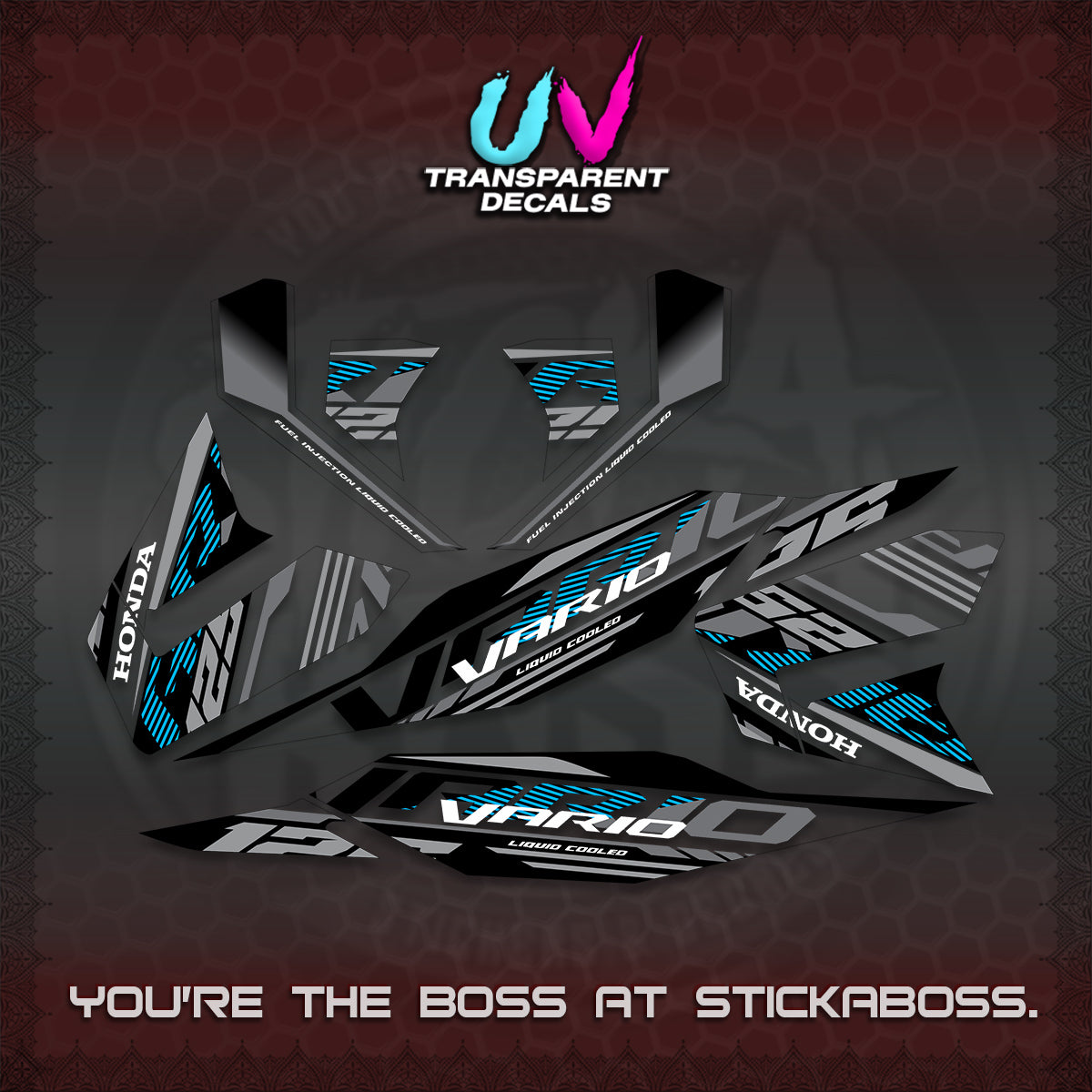 CLICK 125 V4 MALAY VARIO UV TRANSPARENT  DECALS (2026 VV12 DESIGN) STICKER KITS By STICKABOSS