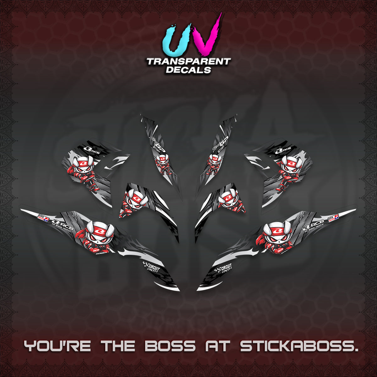 CLICK 125 V3 UV TRANSPARENT DECALS (2026 NEW RCB 2.0 DESIGN) STICKER KITS BY STICKABOSS