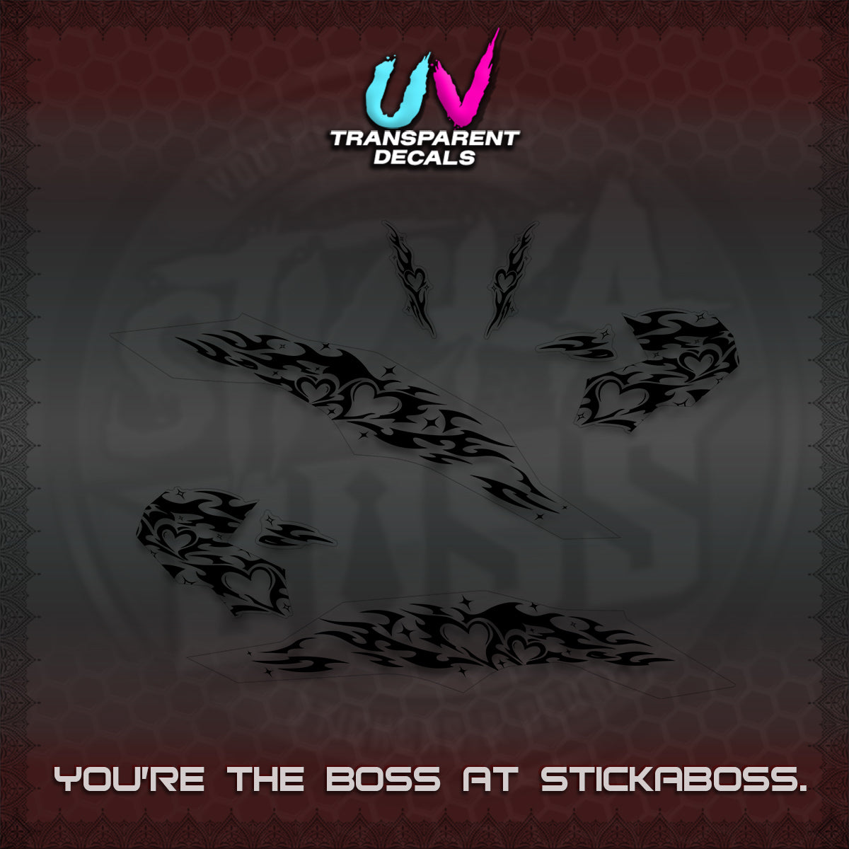 CLICK 125 V3 UV TRANSPARENT DECALS (2026 TRIBAL HEART DESIGN) STICKER KITS BY STICKABOSS