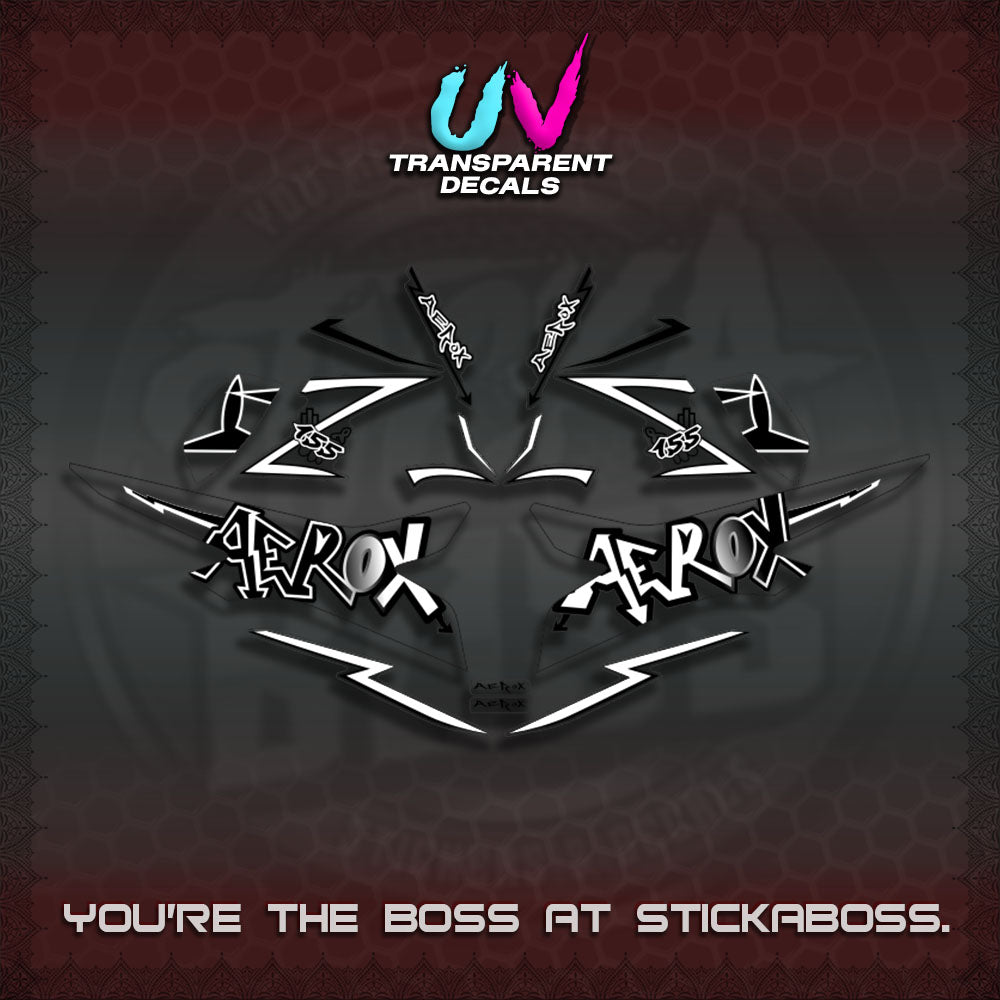 【PREMIUM UV PRINT】AEROX 155 V2 DECALS TRANSPARENT (STRIPING GRAFITY MOTIF) STICKER DECALS By STICKAB