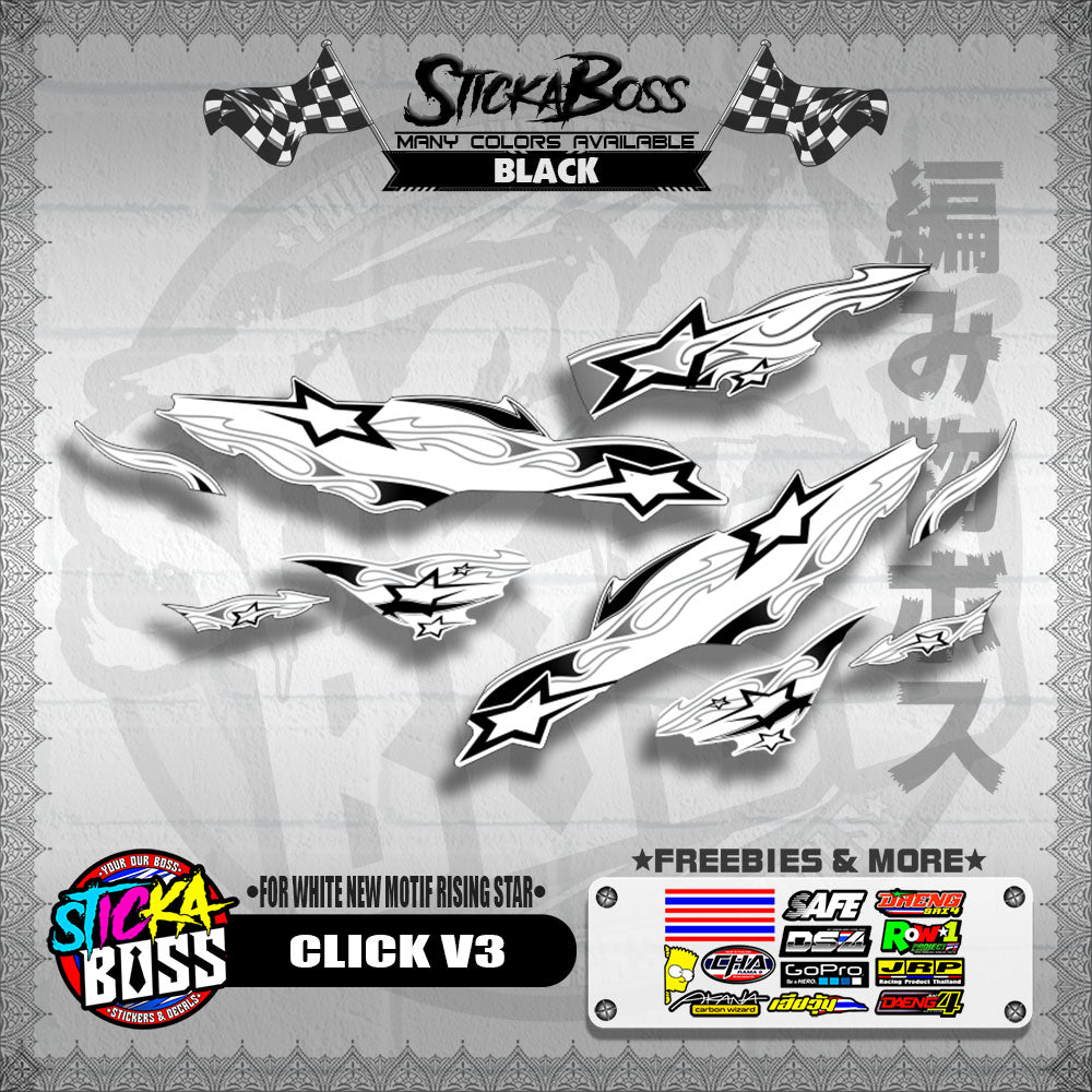 CLICK V3 DECALS ( FOR WHITE NEW MOTIF RISING STAR ) [ PREMIUM GLOSSY LAMINATED ]【WITH FREEBIES】