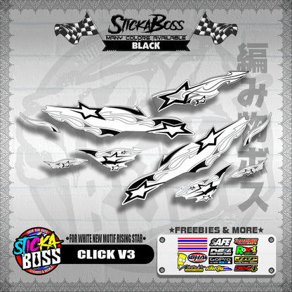 CLICK V3 DECALS ( FOR WHITE NEW MOTIF RISING STAR ) [ PREMIUM GLOSSY LAMINATED ]【WITH FREEBIES】