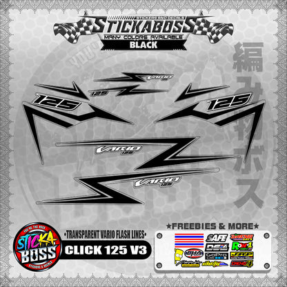 【PREMIUM UV PRINT】TRANSPARENT CLICK 125 V3 DECALS ( VARIO FLASH LINES )【WITH FREEBIES】