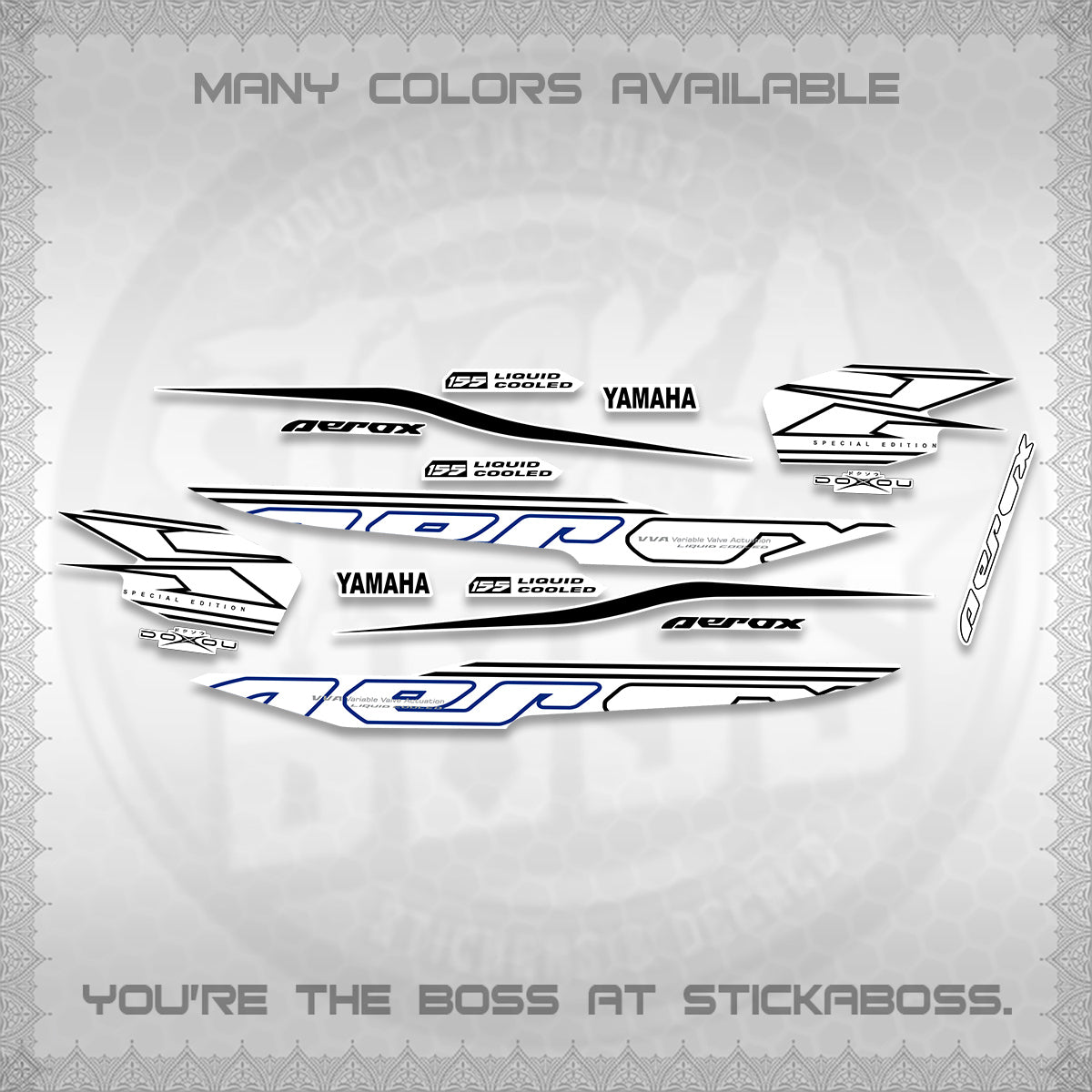 AEROX 155 V1 FOR WHITE DECALS (2026 CYBER STYLE 01) STICKER KITS BY STICKABOSS