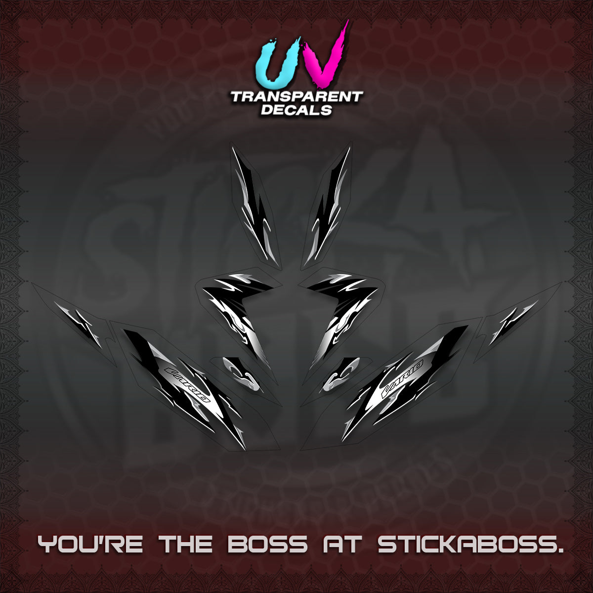 CLICK 125 V4 VARIO UV TRANSPARENT DECALS (2026 MODERN TRIBAL DESIGN) STICKER KITS By STICKABOSS