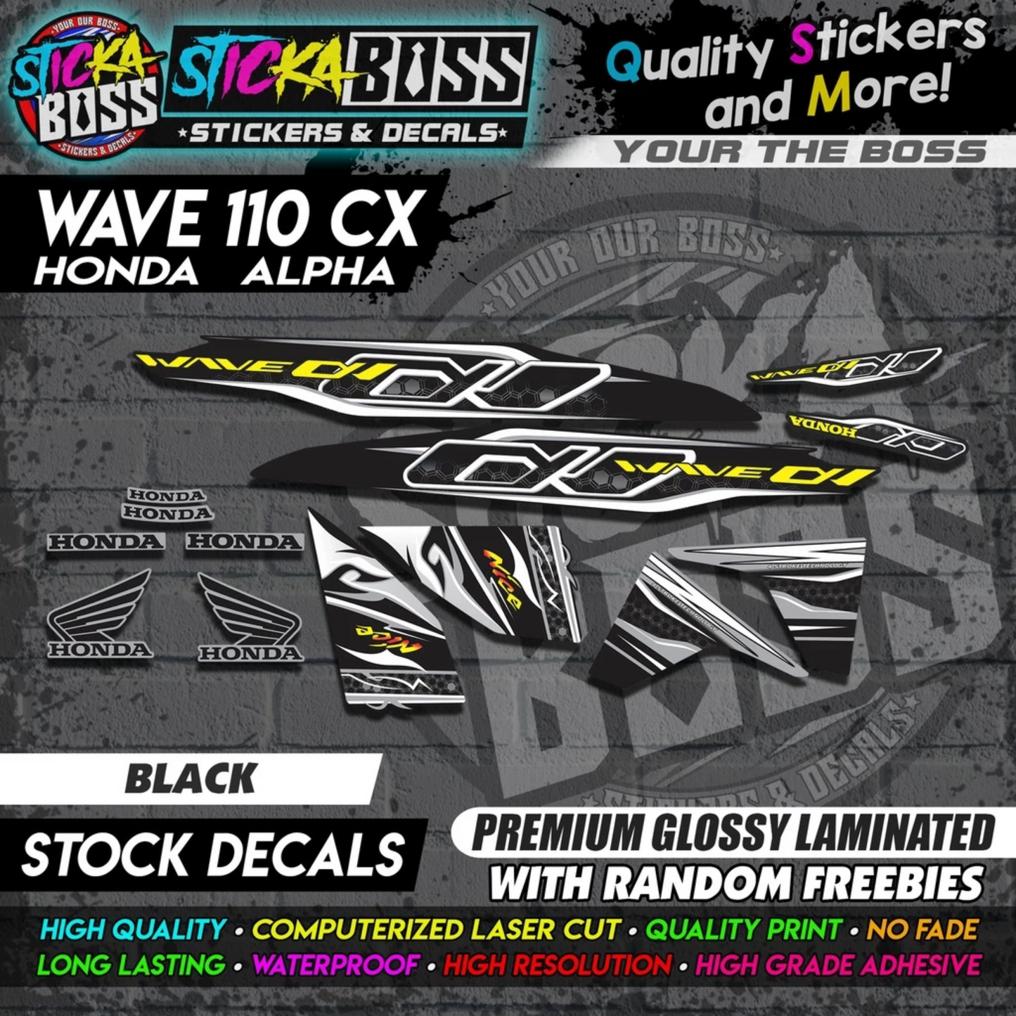 Honda Wave 110 Alpha CX (Stock Decals)【PREMIUM GLOSSY LAMINATED】