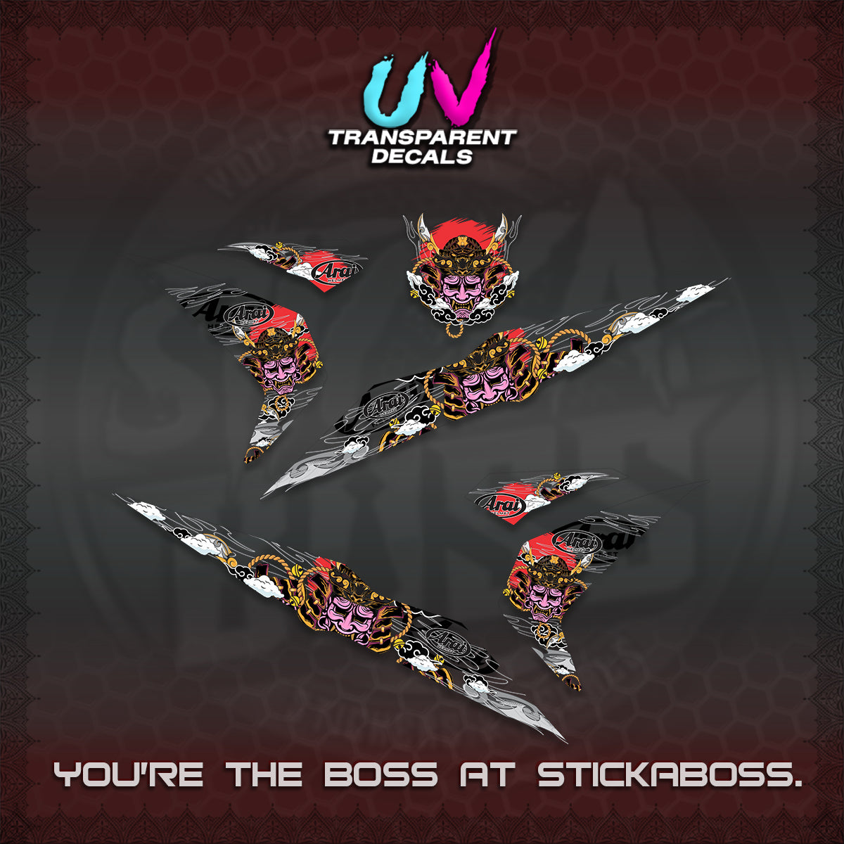 BEAT FI V2 INDO UV TRANSPARENT DECALS (2026 NEW SAMURAI MOTIF) STICKER KITS BY STICKABOSS