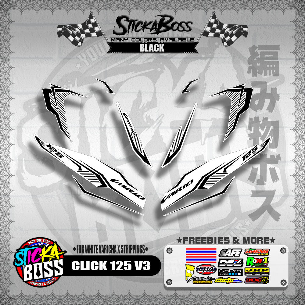 CLICK 125 V3 DECALS ( FOR WHITE VARICHA X STRIPPINGS )【WITH FREEBIES】