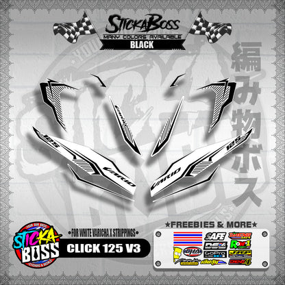 CLICK 125 V3 DECALS ( FOR WHITE VARICHA X STRIPPINGS )【WITH FREEBIES】