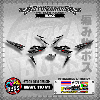 Honda Wave Dash 110r v1 Stock Decals (2010 Design)【WITH FREEBIES】 Rusi Swish Mono