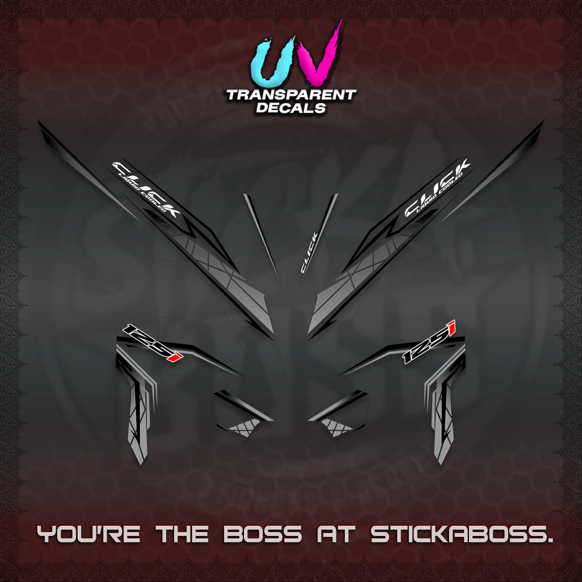 CLICK 125 V3 UV TRANSPARENT DECALS (2023 SIMPLE STRIPE DESIGN) STICKER DECALS By STICKABOSS