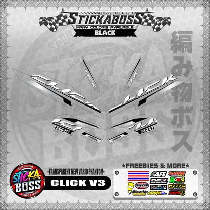 【PREMIUM UV PRINT】TRANSPARENT CLICK 125 V3 STICKER DECALS ( NEW VARIO PHANTOM )【WITH FREEBIES】