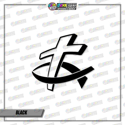FISH CROSS (VINYL CUT-OUT STICKER DECALS )【Stickaboss】