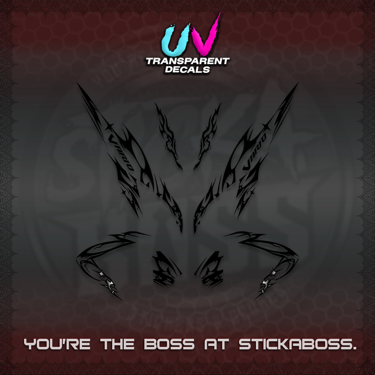 CLICK 125 V2 VARIO UV TRANSPARENT DECALS (2026 TRIBAL LIGHTNING DESIGN) STICKER KITS BY STICKABOSS