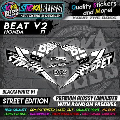 Honda Beat Fi V2 Stock Decals (Street Edition)【PREMIUM GLOSSY LAMINATED】