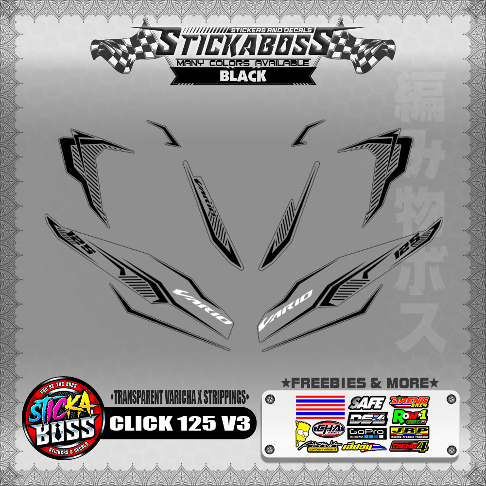 [ PREMIUM UV PRINT ] TRANSPARENT CLICK 125 V3 DECALS ( VARICHA X STRIPPINGS )【WITH FREEBIES】