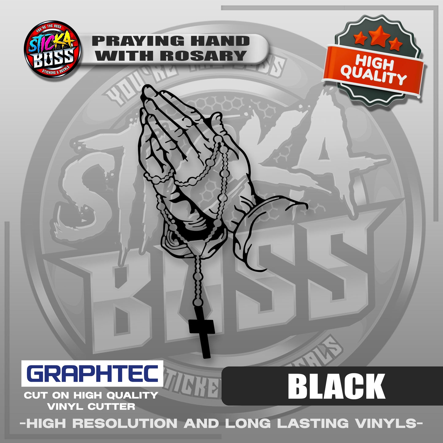 PRAYING HAND WITH ROSARY | VINYL WATERPROOF CUT-OUT STICKER DECALS【Stickaboss】