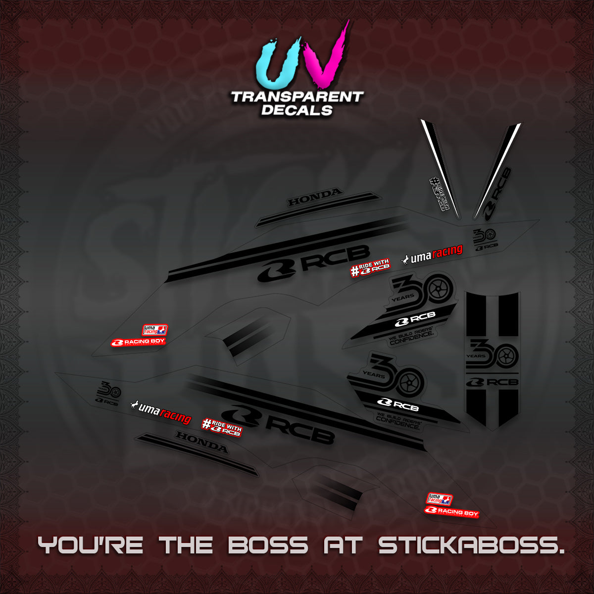 CLICK 125 V3 UV TRANSPARENT DECALS (2026 30TH ANNIVERSARY RACING DESIGN) STICKER DECALS By STICKABOSS