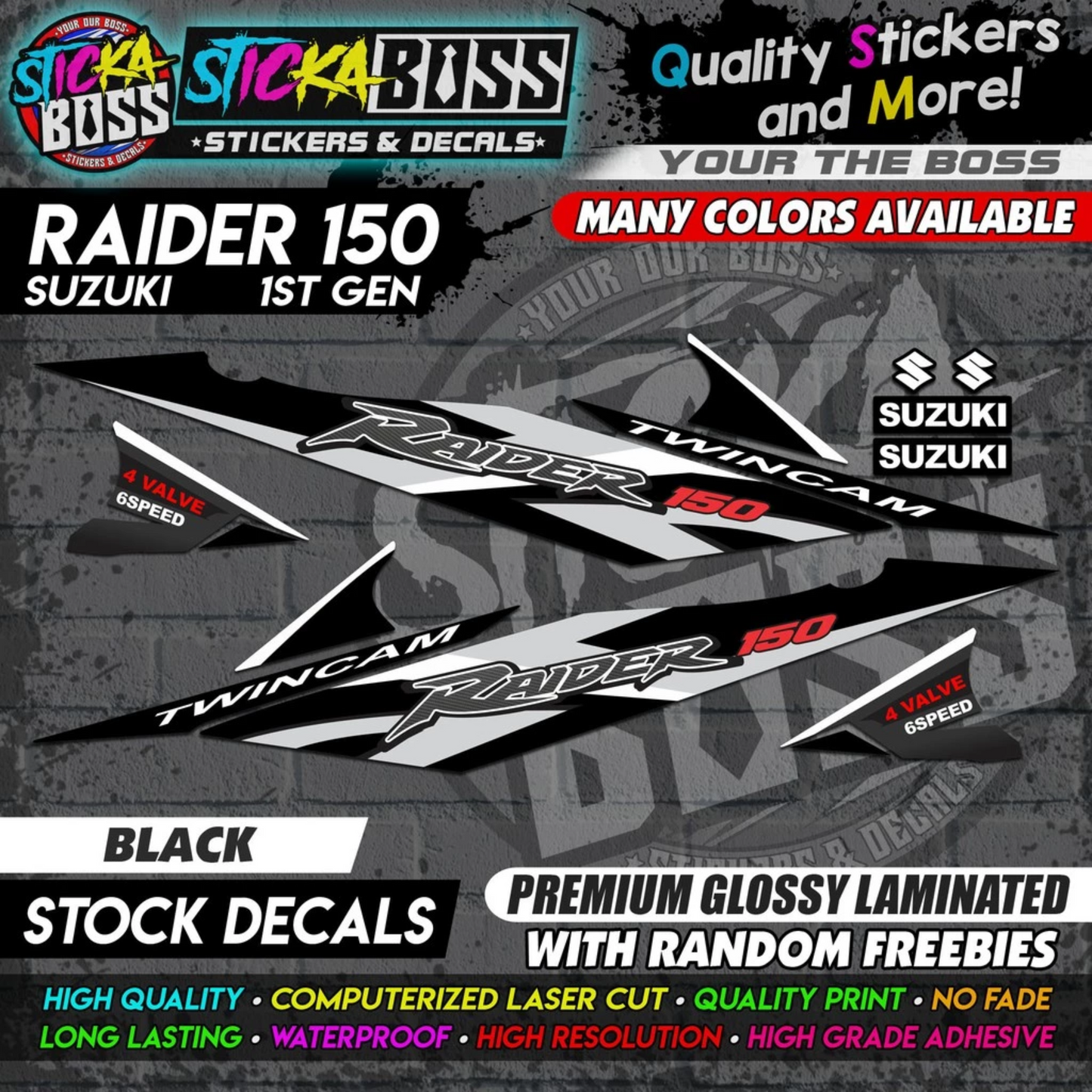Suzuki Raider 150 1st Gen Decals (Stock Design) [ASSORTED COLORS]【PREMIUM GLOSSY LAMINATED】