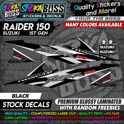 Suzuki Raider 150 1st Gen Decals (Stock Design) [ASSORTED COLORS]【PREMIUM GLOSSY LAMINATED】