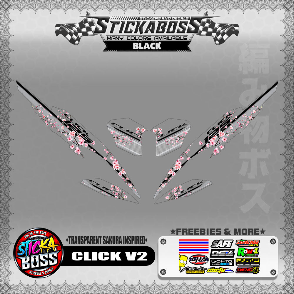 【PREMIUM UV PRINT】TRANSPARENT CLICK 125 / 150 V2 DECALS ( SAKURA INSPIRED )【WITH FREEBIES】