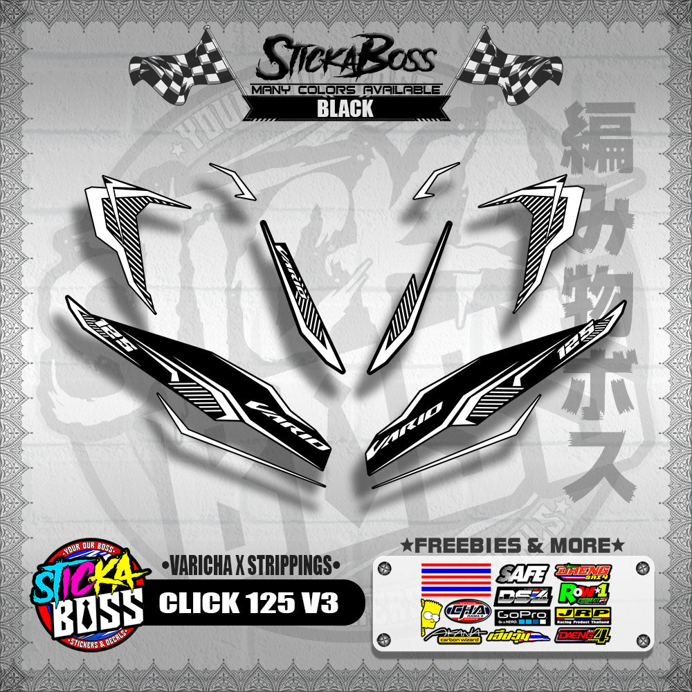 CLICK 125 V3 DECALS ( VARICHA X STRIPPINGS )【WITH FREEBIES】