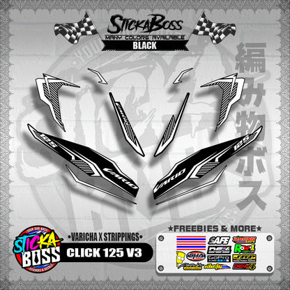 CLICK 125 V3 DECALS ( VARICHA X STRIPPINGS )【WITH FREEBIES】