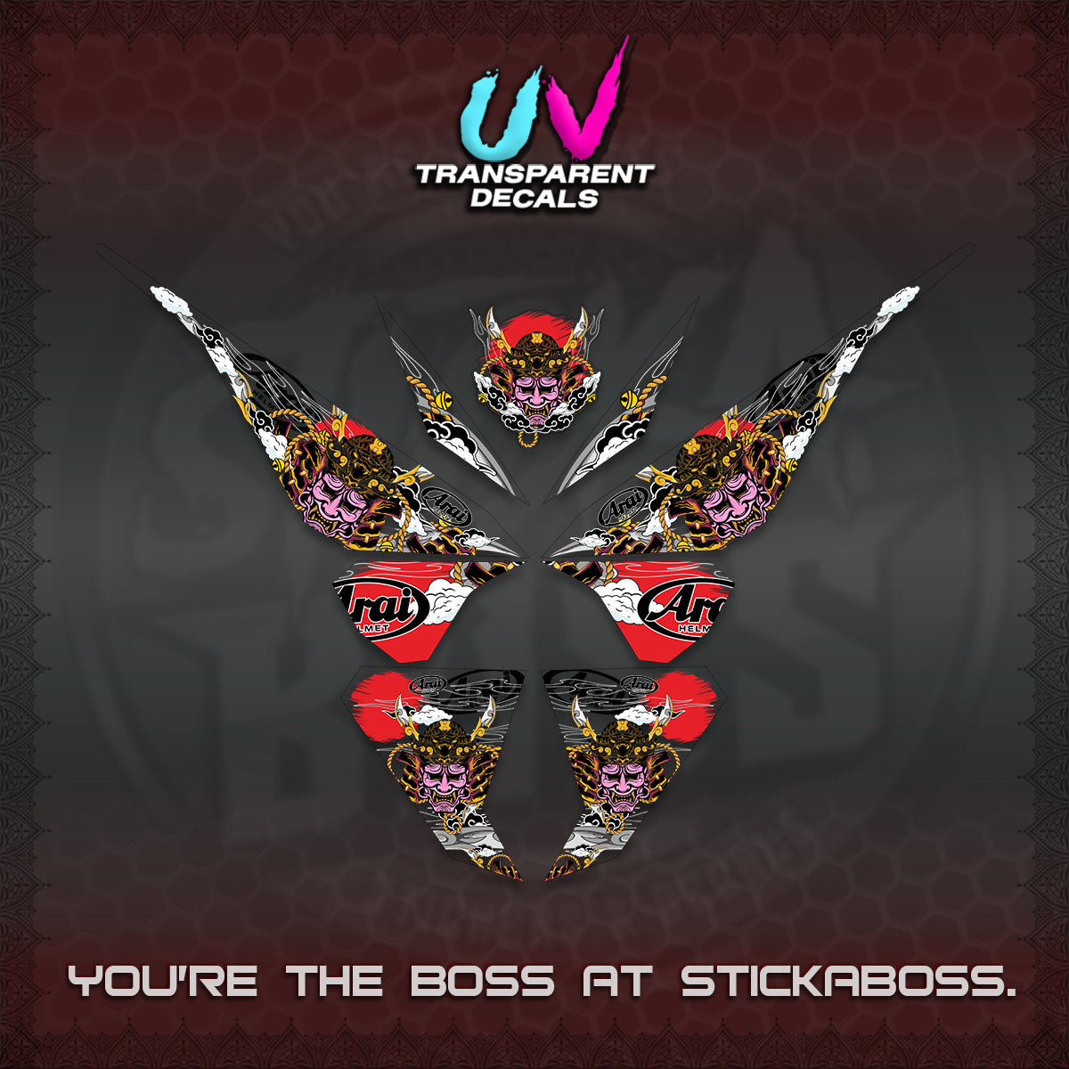 CLICK 125 V1 VARIO UV TRANSPARENT DECALS (2026 NEW SAMURAI MOTIF) STICKER KITS BY STICKABOSS